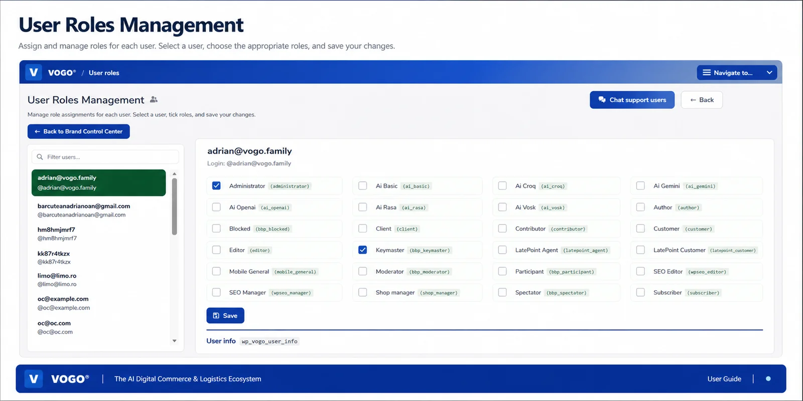 User roles management — interface guide